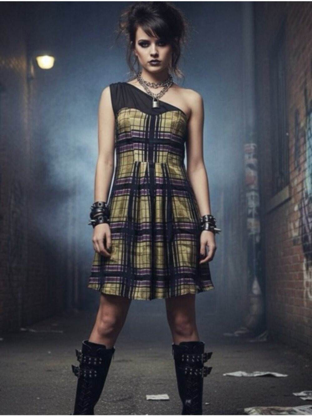 CNC Costume National Silk Tartan Plaid One Shoulder Dress Size 26/40 (US M)